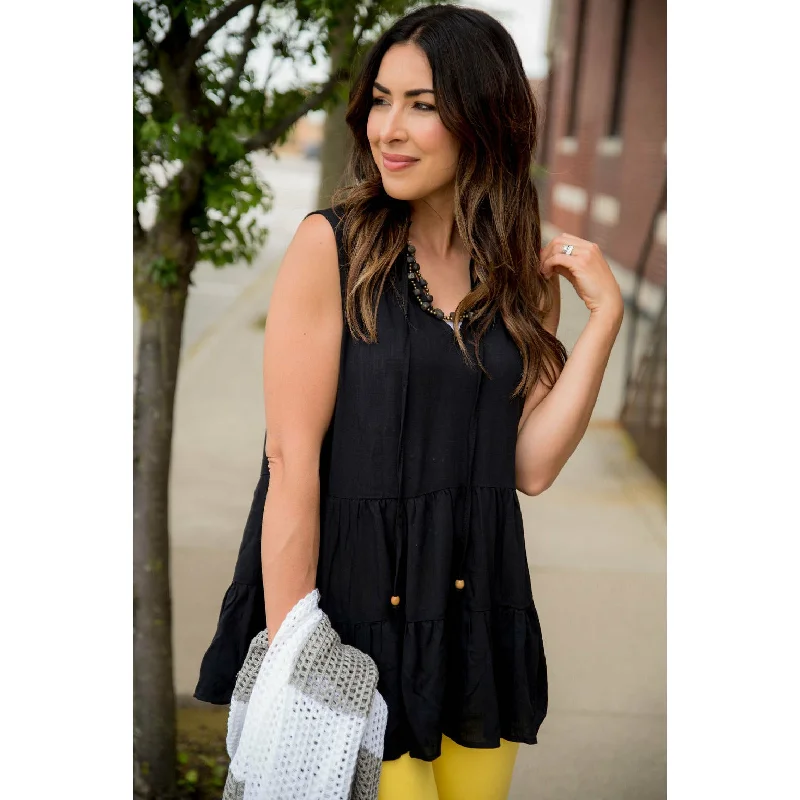 V Neck Tie Ruffle Tank