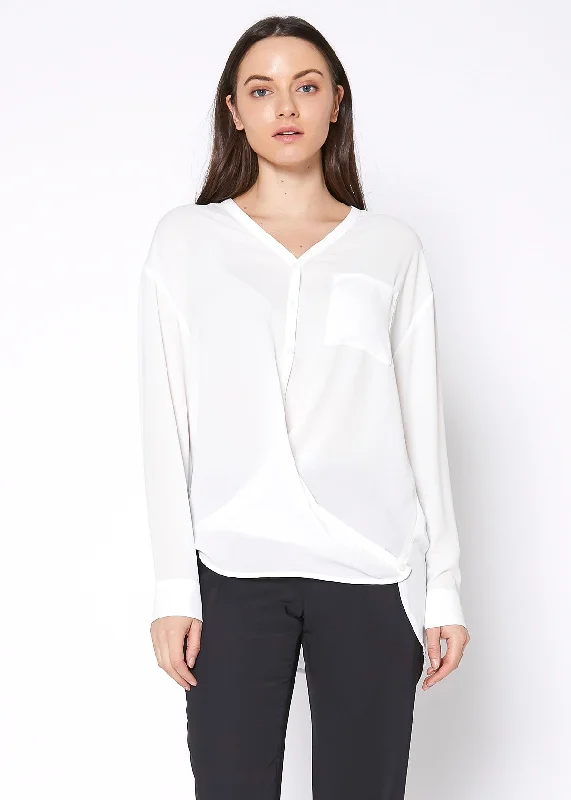 V-Neck Wrap Hem Blouse