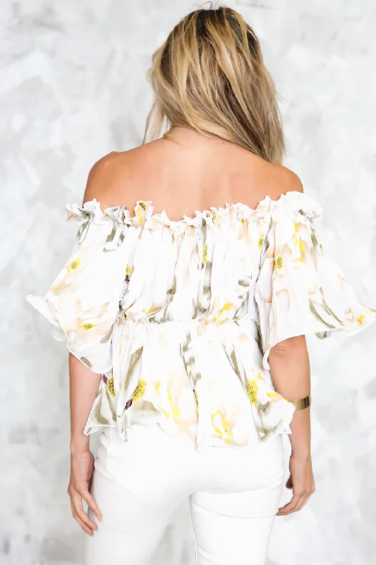 With You Floral Ruffle Off-Shoulder Top