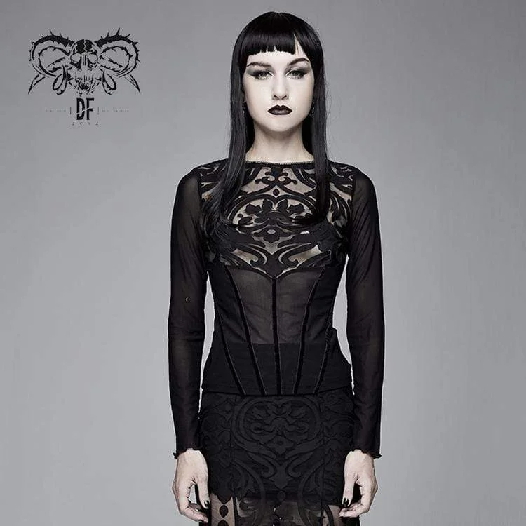 Women's Goth Floral Mesh Tops