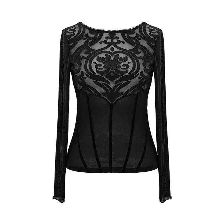 Women's Goth Floral Mesh Tops