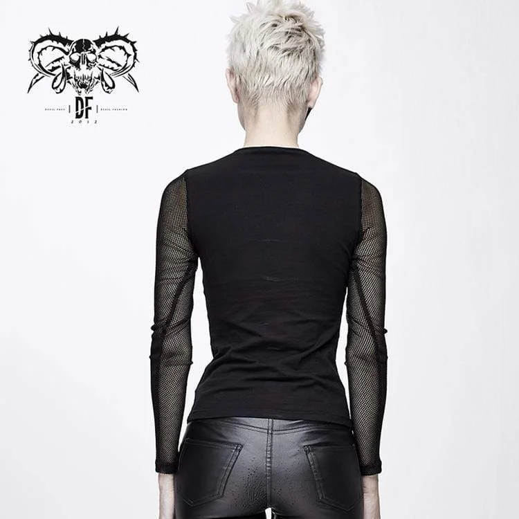 Women's Goth Pentagram Lacing Sheer Mesh Tops