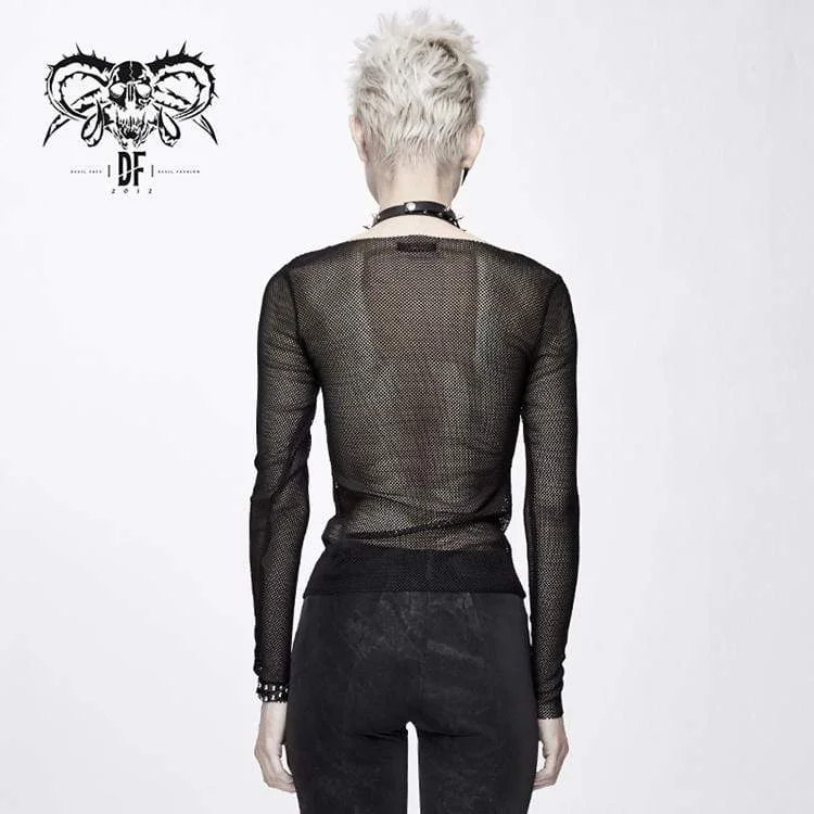 Women's Goth Skull Sheer Mesh Tops