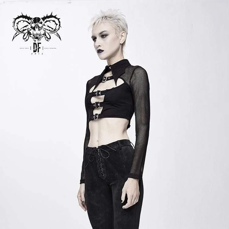 Women's Goth Straps Mesh Short Tops