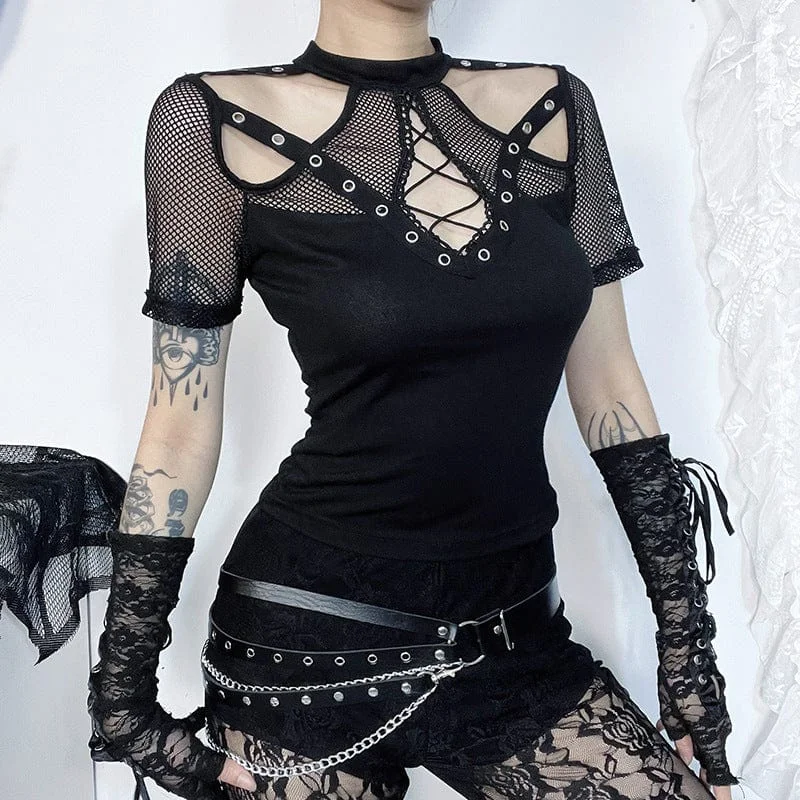 Women's Gothic Cutout Mesh Splice Shirt