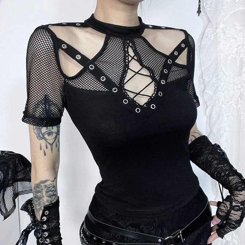 Women's Gothic Cutout Mesh Splice Shirt