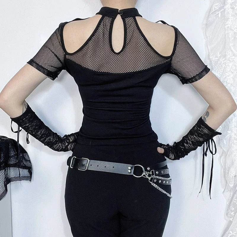 Women's Gothic Cutout Mesh Splice Shirt