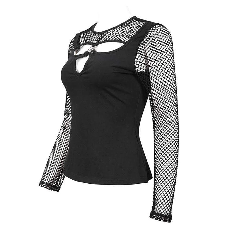 Women's Gothic Cutout Mesh Splice Top