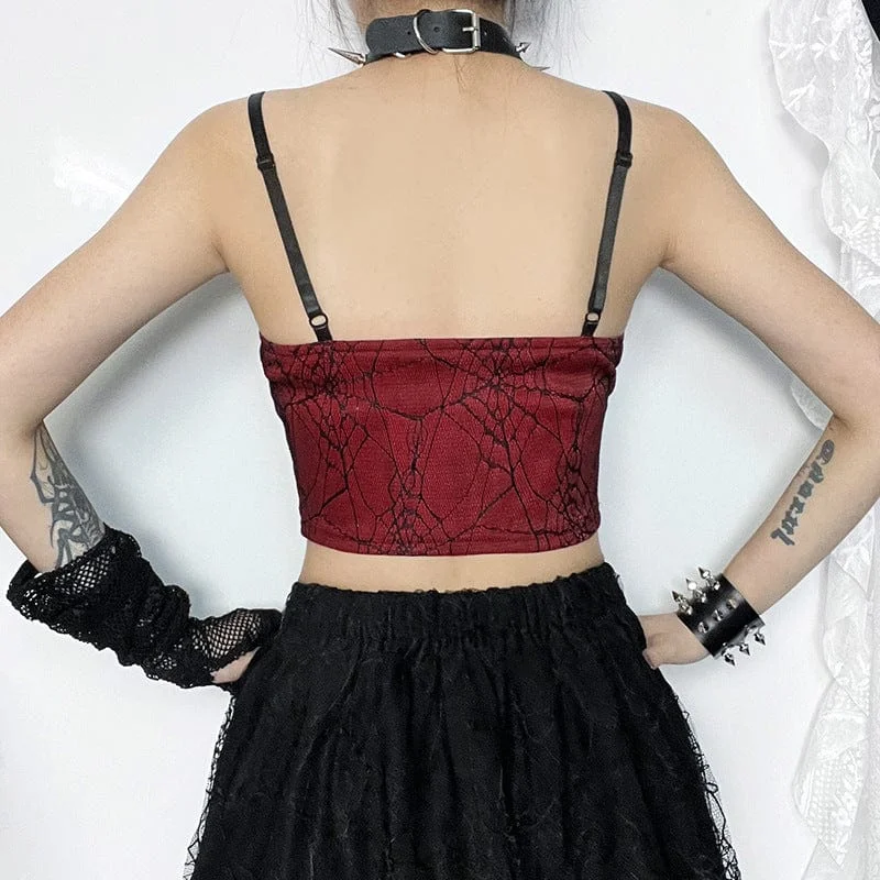 Women's Gothic Spider Mesh Splice Faux Leather Bustier