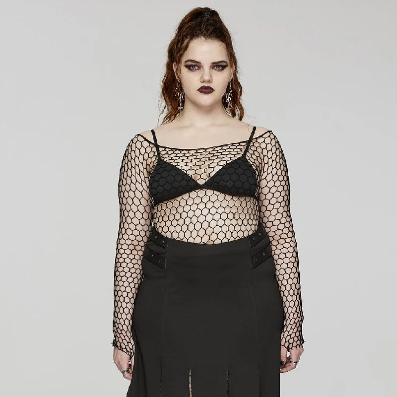 Women's Plus Size Punk Slim-fit Sheer Mesh Top