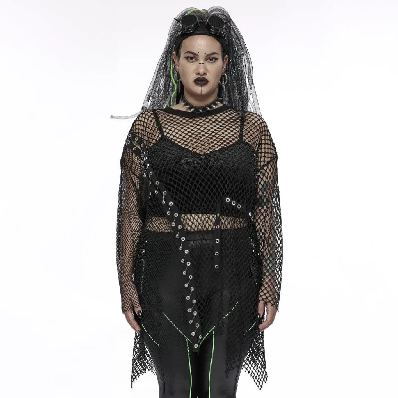 Women's Plus Size Punk Splicing Irregular Hem Cover Up Fishnet Top