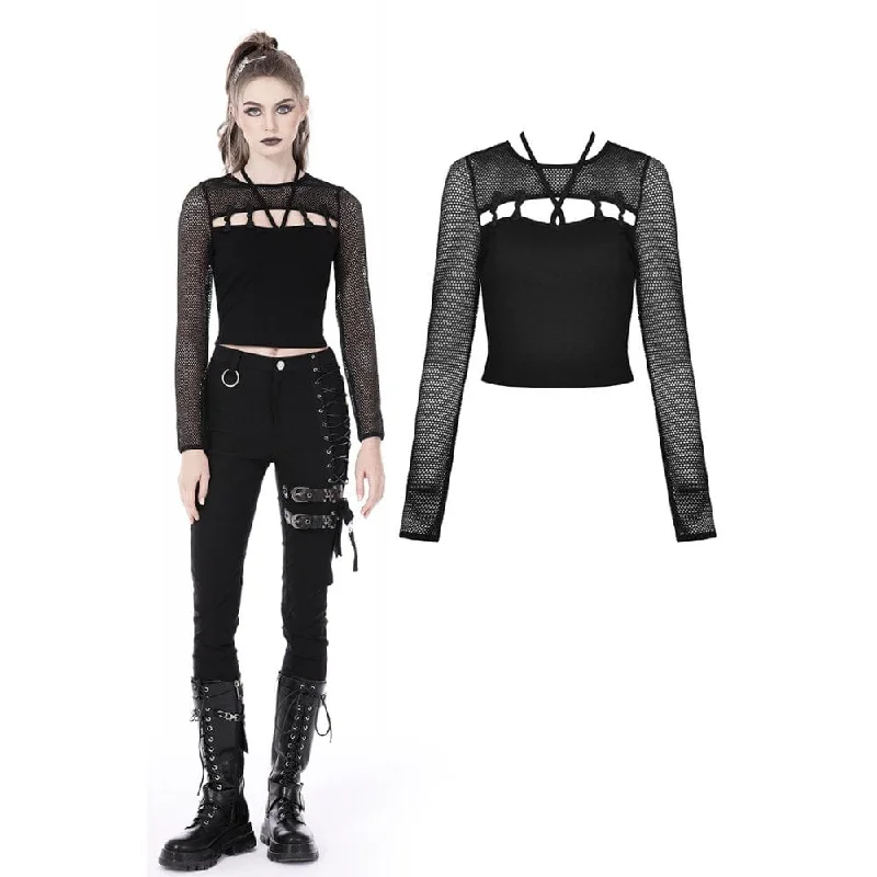 Women's Punk Cutout Frog Mesh Splice Top