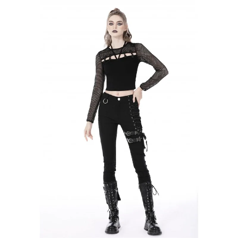 Women's Punk Cutout Frog Mesh Splice Top