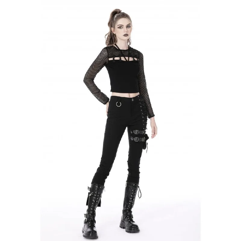 Women's Punk Cutout Frog Mesh Splice Top