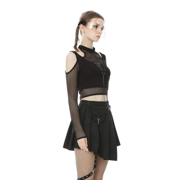 Women's Punk Cutout Shoulder Sheer Mesh Tops