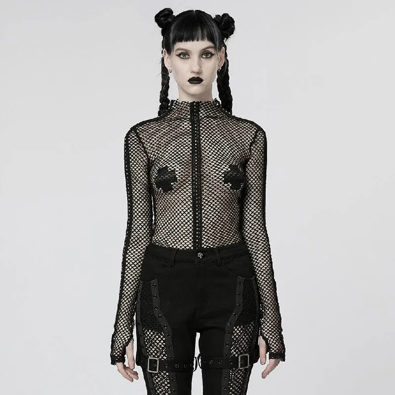 Women's Punk Nailed Sheer Mesh Top