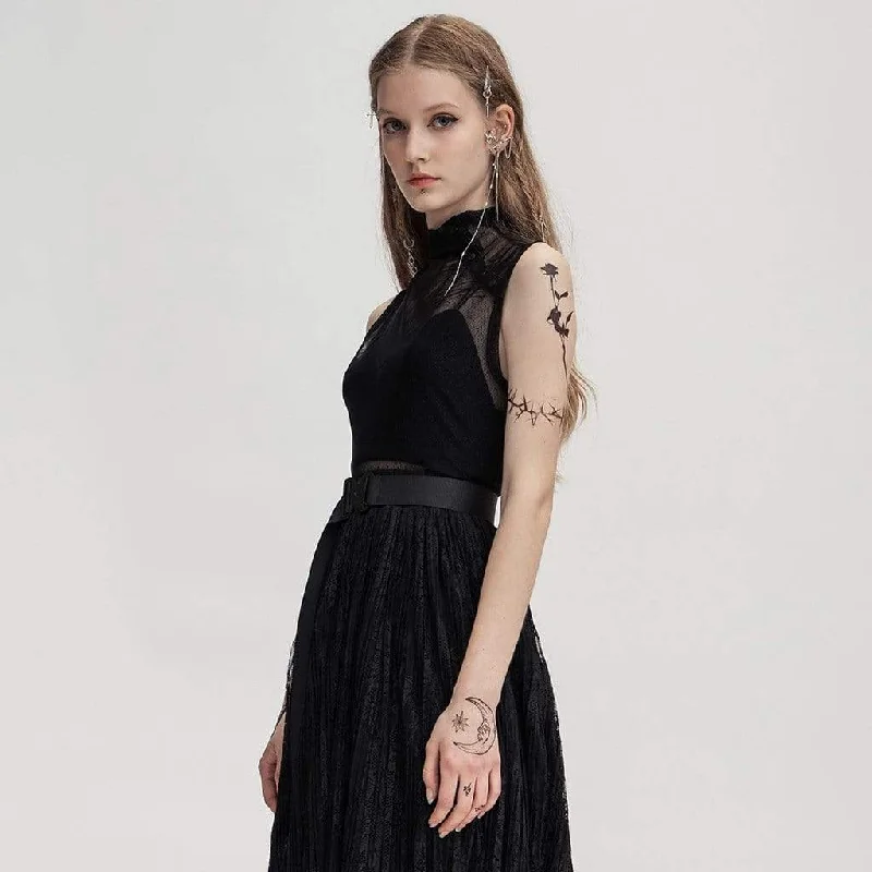 Women's Punk Stand Collar Sheer Mesh Tops