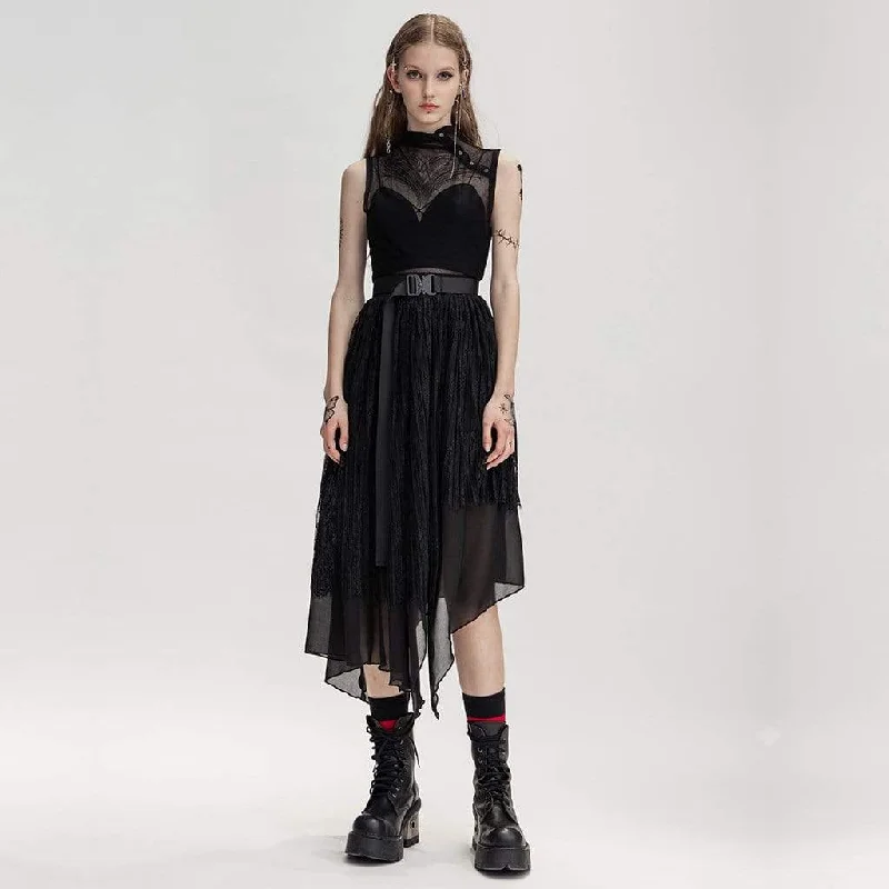 Women's Punk Stand Collar Sheer Mesh Tops