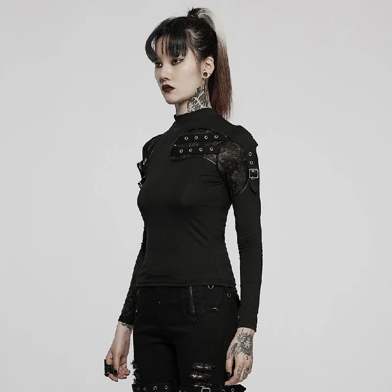 Women's Punk Stand Collar Splice Long Sleeved Shirt